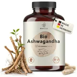 BIONUTRA© Bio Ashwagandha Kapseln, 270 Stück à 650 mg hochdosiert, vegan & ohne Zusätze, Rückstandskontrolliert, Deutsche Herstellung aus Ashwagandha Bio Wurzelpulver