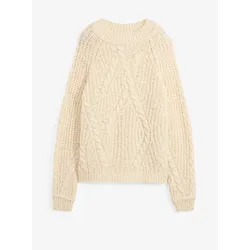 bonprix Wollpullover mit Zopfmuster, beige, 44/46 (L), Wolle