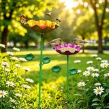 Vogeltränke Metall Futterstation Vögel Gartenstecker,Vogeltränke Winterfest Für Den Garten,Bienentränke Blume Insektentränke Flower Garden Stake Bird Bath, Gartens Für Bienens Schmetterlingstränke (A)