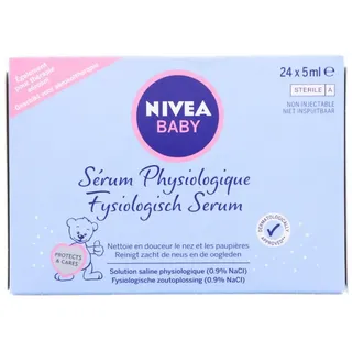 NIVEA BABY Nasen frei (24 Ampullen à 5 ml), Nasenpflege mit Kochsalzlösung reinigt Nase und Augenlider, befeuchtet die Nase und erleichtert das Atmen