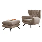 KAWOLA Sessel CHARME Hochlehnsessel Cord taupe mit Hockerbank