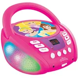 Lexibook, Disney Prinzessin, Bluetooth-CD-Player für Kinder, tragbar, mehrfarbige Lichteffekte, Mikrofonanschluss, Aux-in-Buchse, Netz- oder Batteriebetrieb, Pink, RCD109DP