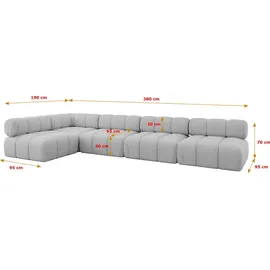altdecor Modulares Sofa Ecksofa in L-Form - Samaro-L3 - 380x190x70 cm Hellgrau universal, links/rechts Corner modular Sofa Eckcouch Couch Wohnlands... - Hellgrau/Grau