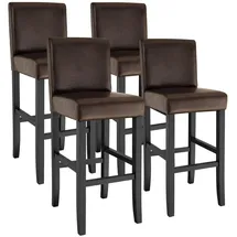 Tectake Barhocker, gepolstert mit Rückenlehne, Stuhlbeine aus Kunstleder, 4er Set braun