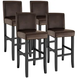 Tectake Barhocker, gepolstert mit Rückenlehne, Stuhlbeine aus Kunstleder, 4er Set braun
