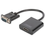 Digitus VGA Grafik Audio Adapter, VGA + 3.5mm Klinke zu HDMI, Full HD 60Hz, 1920 x 1080 Pixel, Schwarz
