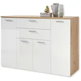 HBZ Kommode PABLO Weiß - Modernes Sideboard mit 4 Türen, 2 Schubkästen, 5 Einlegeböden verstellbar