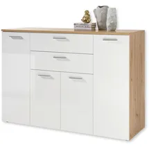 HBZ Kommode PABLO Weiß - Modernes Sideboard mit 4 Türen, 2 Schubkästen, 5 Einlegeböden verstellbar