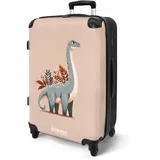 NoBoringSuitcases.com® Koffer Kinder Groß 67x43x25 cm Reisekoffer Kinderkoffer 4 Rollen Leicht Trolley Große M Hartschalenkoffer für Jugendliche Dinosaurier - Blau - Beige - Dino