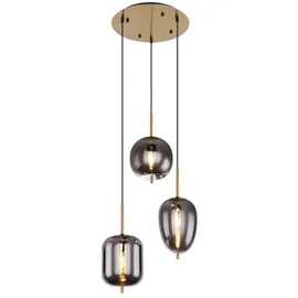 GLOBO Blacky I 3-flg. 46 cm rund Messing mit Rauchglaskugeln