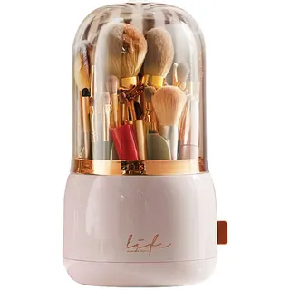 Bingobang Make-up Organizer Pinselhalter 360 Grad drehbar mit staubdichtem Deckel, Spinning Kosmetik Organizer Acryl, Aufbewahrung für Lippenstift, Lipgloss, Eyeliner, Schlafzimmer, Badezimmer (Rosa)
