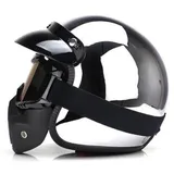 ZLYJ Motorrad Halbgesichtshelme Mirror Silver Chrome Jethelm Motorrad Pilot Crash Chopper Helm Retrohelme, Mit Sonnenblende, ECE-Geprüft A,L