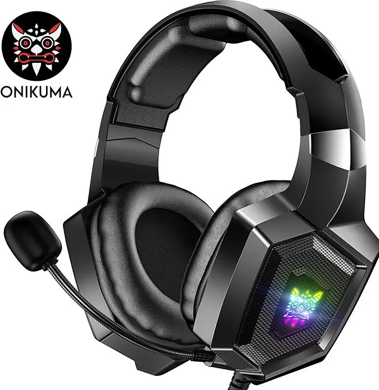 ONIKUMA K8 Gaming-Kopfhörer mit flexiblem HD-Mikrofon, RGB-Beleuchtung, Surround-Sound, Over-Ear, kabelgebundenes Headset für Gamer, PC-Gaming, Xbox