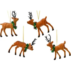 Christbaumschmuck Hirsch 12cm Kunststoff Samt 1 Stück sortiert Bruchfest Weihnachtsbaum Anhänger Weihnachten Weihnachtsbaumschmuck Wald Tiere Braun