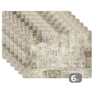 MuchoWow Platzset Zeitung - Vintage - Papier, (6-St), Platzsets, Tischset, Abwaschbar, Tischsets, Platzdeckchen bunt
