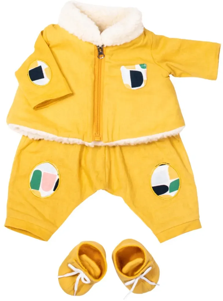 Rubens Barn Outdoor-Set Puppenbekleidung für 45 cm Puppen gelb Stoff - Hose, Jacke, Schuhe, warm, leicht anzuziehen