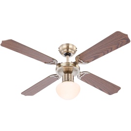 GLOBO Champion 106,6 cm Deckenventilator messing antik/eiche mit Licht