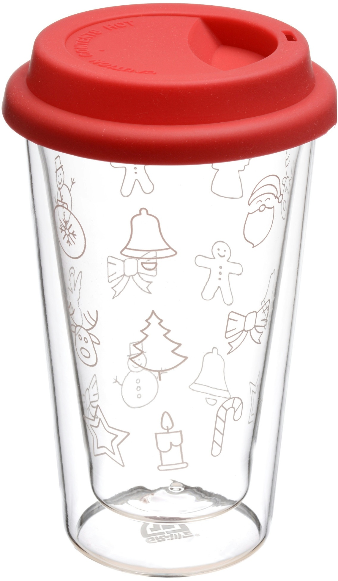 GRÄWE Doppelglas-Becher, 300 ml, 'Weihnachten',  mit rotem Deckel