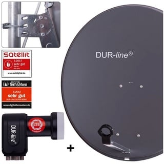 Dur-Line MDA 80 Anthrazit - Digitale 8 Teilnehmer Satellitenschüssel Komplett-Anlage mit premium Multischalter und LNB [Camping, Astra 19,2°, DVB-S/S2, Full HD, 4K, 3D]