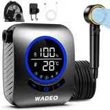 WADEO Tragbare Dusche mit Pumpe, 8000mAh wiederaufladbare Campingdusche mit LED-Anzeige, Schnellkupplungsschlauch, 4 Sprühmodi, IPX8 wasserdichte Outdoor-Camp-Pumpe für Wandern Camping Reisen Auto