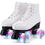 Damen Klassische Retro Rollschuhe,Rollschuhe mit Vier Rollen in Doppelreihe,Classic Roller, Rollschuhe für Kinder,LED Rollschuhe, ideal für Anfänger, komfortable Roller-Skates (42, Weiß)