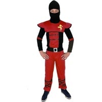 Foxxeo rotes Ninja Kostüm für Kinder - Größe 110-152 - roter Ninja Kämpfer für Jungen Fasching Karneval, Größe:110/116