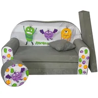 FORTISLINE Kindersitzgruppe Kindersofa Kindercouch Aufklappen Bettfunktion + Hocker W319 bunt