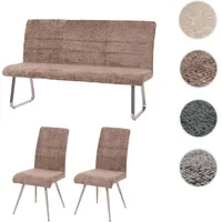 Mendler Esszimmer-Set HWC-G55, 2er-Set Stuhl + Sitzbank 160cm, Edelstahl gebürstet Stoff/Textil Chenille ~ braun