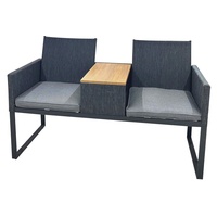 KYNAST Gartenbank 2-Sitzer schwarz anthrazit mit Tisch Holz Optik & Sitzpolster