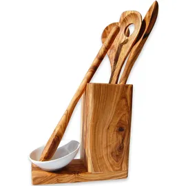 Olivenholz-erleben Kochlöffel-Set aus Olivenholz und Porzellan 5-tlg.