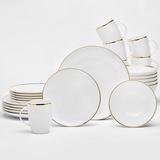 VAN WELL Kombiservice GLAMOUR WHITE 24-teilig für 6 Personen Porzellan weiß Gold...
