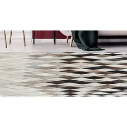 Fellteppich KAYOOM "Lavish 510" Gr. 3, grau, B:120cm H:8mm L:170cm, Leder, Teppiche, Patchwork-echtes Leder-Fell, Wohnzimmer