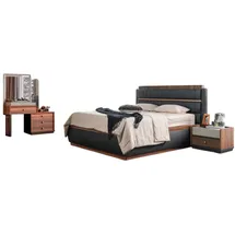 aea Schwarz-Braune Schlafzimmer Möbel Modernes Doppelbett Kosmetiktisch 4tlg