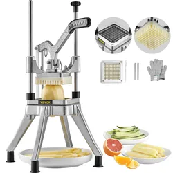 VEVOR Kartoffelschneider Pommes Frites Schneider 0,64cm Frittenschneider Gemüseschneider Kommerzieller Zerkleinerer Obstschneidemaschine mit 2 Ersatzklingen, Edelstahl Zerhacker Gemüseschneider