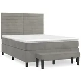 vidaXL Boxspringbett mit Matratze Hellgrau 140x200 cm Samt