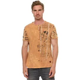 RUSTY NEAL T-Shirt RUSTY NEAL, Herren, Gr. M, braun (camelfarben), 100% Baumwolle, bedruckt, normal, Rundhals, Shirts T-Shirt, im Used-Look mit Allover-Print