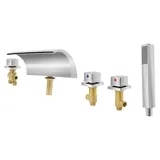 Wasserfall Armatur - Extra breiter Auslauf - Handbrause - Chrombeschichtetes Messing - Keramikkartusche - Silber