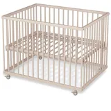 Sämann Laufstall Baby 75x100 cm mit Lattenrost | stufenlos höhenverstellbar | Laufgitter Premium | Babybett aus Holz | Krabbelgitter natur