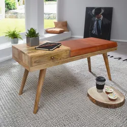 Kadima Design Retro-Stil Sitzbank: Stauraum, Ziegenleder-Bezug, 100x52x38 cm, Schublade, Anti-Rutsch-Noppen. Braun, Material: Leder, 100x38x52 cm