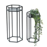 DanDiBo Ambiente DanDiBo Blumenhocker Metall Schwarz 6eck Blumenständer Beistelltisch 96453 2er Set Pflanzenständer Blumensäule Modern Pflanzenhocker