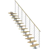 DOLLE Mittelholmtreppe Cork Buche, lackiert Gerade 75 cm breit für GH 222 – 270 cm UK Metall Perlgrau mit Geländer