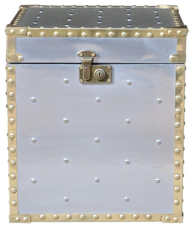 Casa Padrino Luxus Designer Aluminium Beistelltisch / Truhe - Art Deco Vintage Flieger Möbel - Koffer Truhe