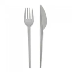 500 Stk. Pack mit recycelbaren weißen PS-Besteck (Gabel und Messer) Ref 3270