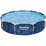 BESTWAY Steel Pro Frame Pool Ø 305 x 66 cm, tropisches Blatt-Design