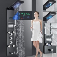 Schwarz Edelstahl Duschpaneel LED Regendusche Duscharmtur Wasserfall Duschsäule