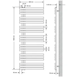 ECD Germany Design Badheizkörper 600 x 1600 mm 900 W weiß