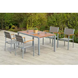 Garten-Essgruppe MERXX "Naxos", grau (silber, grau, natur), Aluminium, Massivholz, Stoff, Sitzmöbel-Sets