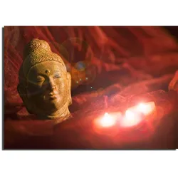 LED Wandbild beleuchtet Leuchtbild Wanddekoration Buddha Kunstdruck mit Beleuchtung, Batterien, 3x LED Leuchtmittel, LxH 45x30 cm