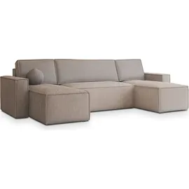 masseno Eckcouch Polyester U-Form mit Schlaffunktion 2-Sitzer Beige