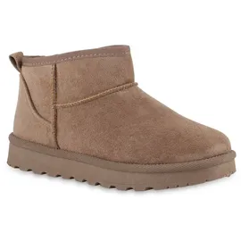 VAN HILL Damen Winter Boots Flach Profilsohle Bequem Schuhe 216512 Khaki 38 - 38 EU